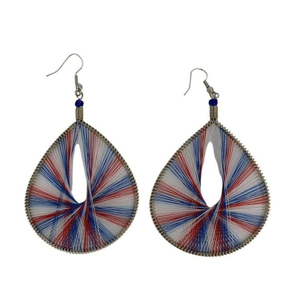 Large Teardrop Threaded Dream Catcher Earrings Red White Blue New 0055 - Picture 1 of 5